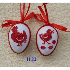 Osterdeko, Kreuzstich Osterei,  Oster Motiv  Handgestickt, rot-weiß 6cm