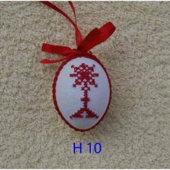 Osterdeko, Kreuzstich Osterei,  religiöses Motiv  Handgestickt, rot-weiß 6cm