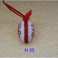 Osterdeko, Kreuzstich Osterei,  religiöses Motiv  Handgestickt, rot-weiß 6cm