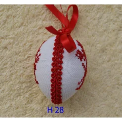 Osterdeko, Kreuzstich Osterei,  religiöses Motiv  Handgestickt, rot-weiß 6cm