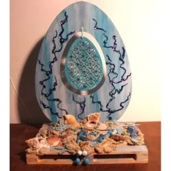 Osterdeko MEERJUNGFRAU  Collage auf einer kleinen Holzpalette maritime Osterdekoration  Osterei Seestern Muscheln