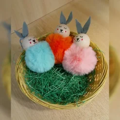 Osterdeko Pompon-Häschen ca. 8cm, handgemachte Osterhäschen, flauschige Osterdeko-Anhänger, Hasen-Anhänger Osterstrauch