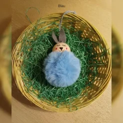 Osterdeko Pompon-Häschen ca. 8cm, handgemachte Osterhäschen, flauschige Osterdeko-Anhänger, Hasen-Anhänger Osterstrauch