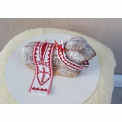 Osterdeko, Weiheset für das Osterlamm,  rot weiß Kreuzstich