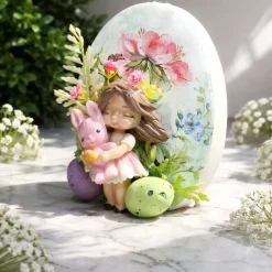 Osterdekoration - 2-er Set - Kerze im Glas und Osterei mit Kaltporzellan Verzierung