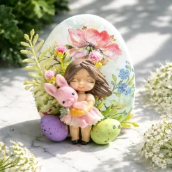 Osterdekoration - 2-er Set - Kerze im Glas und Osterei mit Kaltporzellan Verzierung