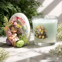 Osterdekoration - 2-er Set - Kerze im Glas und Osterei mit Kaltporzellan Verzierung