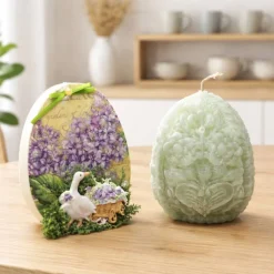 Osterdekoration - 2-er Set - Kerze und Osterei mit Kaltporzellan Verzierung