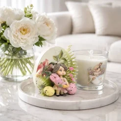 Osterdekoration - 2-er Set - Kerze im Glas und Osterei mit Kaltporzellan Verzierung