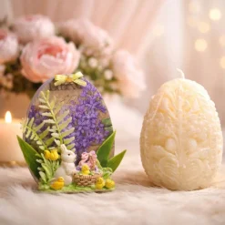 Osterdekoration - 2-er Set - Kerze und Osterei mit Kaltporzellan Verzierung