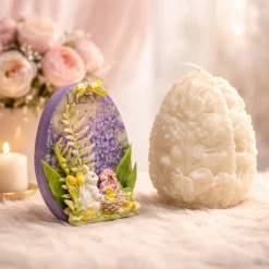 Osterdekoration - 2-er Set - Kerze und Osterei mit Kaltporzellan Verzierung