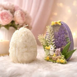 Osterdekoration - 2-er Set - Kerze und Osterei mit Kaltporzellan Verzierung