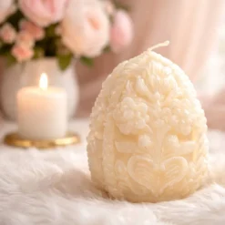 Osterdekoration - 2-er Set - Kerze und Osterei mit Kaltporzellan Verzierung