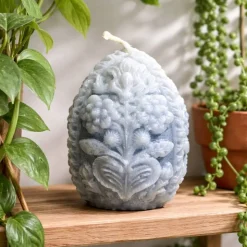 Osterdekoration - 2-er Set - Kerze und Osterei mit Kaltporzellan Verzierung