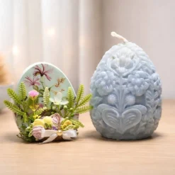 Osterdekoration - 2-er Set - Kerze und Osterei mit Kaltporzellan Verzierung