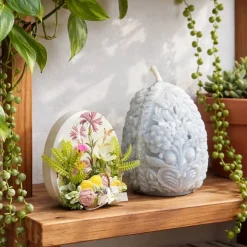 Osterdekoration - 2-er Set - Kerze und Osterei mit Kaltporzellan Verzierung