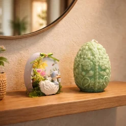 Osterdekoration - 2-er Set - Kerze und Osterei mit Kaltporzellan Verzierung