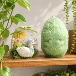 Osterdekoration - 2-er Set - Kerze und Osterei mit Kaltporzellan Verzierung