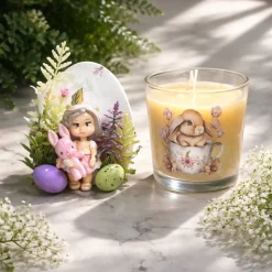 Osterdekoration - 2-er Set - Kerze im Glas und Osterei mit Kaltporzellan Verzierung