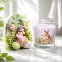 Osterdekoration - 2-er Set - Kerze im Glas und Osterei mit Kaltporzellan Verzierung