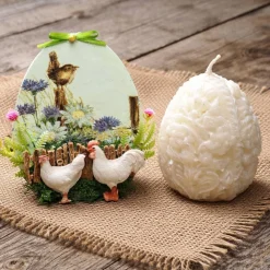 Osterdekoration - 2-er Set - Kerze und Osterei mit Kaltporzellan Verzierung