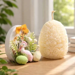 Osterdekoration - 2-er Set - Kerze und Osterei mit Kaltporzellan Verzierung