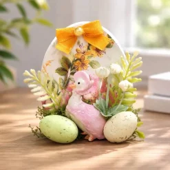 Osterdekoration - 2-er Set - Kerze und Osterei mit Kaltporzellan Verzierung