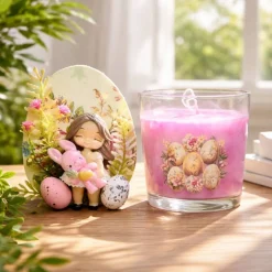 Osterdekoration - 2-er Set - Kerze im Glas und Osterei mit Kaltporzellan Verzierung