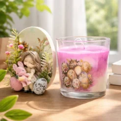 Osterdekoration - 2-er Set - Kerze im Glas und Osterei mit Kaltporzellan Verzierung