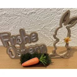 Osterdekoration, Osteraufsteller mit Hase und Dekoration, Aufsteller „Frohe Ostern“