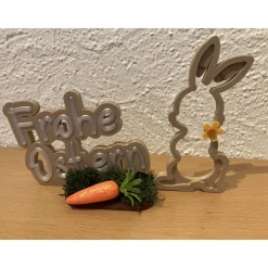 Osterdekoration, Osteraufsteller mit Hase und Dekoration, Aufsteller „Frohe Ostern“