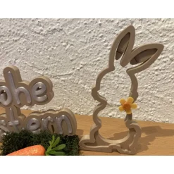 Osterdekoration, Osteraufsteller mit Hase und Dekoration, Aufsteller „Frohe Ostern“