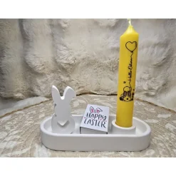 Oster-Deko-Set „Hallo Ostern“ – Modernes Tablett mit Hase & Kerze