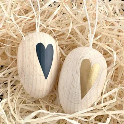 Osterei aus Holz | Dekor "Herz" schwarz/gold