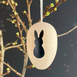 Osterei aus Holz | Dekor "Hase" schwarz/gold