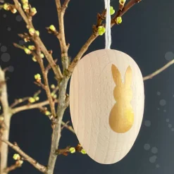 Osterei aus Holz | Dekor "Hase" schwarz/gold