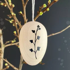 Osterei aus Holz | Dekor "Leaves" schwarz/gold