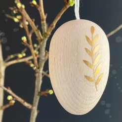 Osterei aus Holz | Dekor "Leaves" schwarz/gold