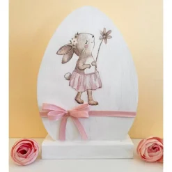 Osterei aus Holz auf Sockel, weiß/rosa, Ostern