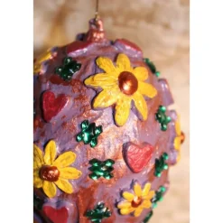 Osterei BLÜTEN & HERZEN Acrylmalerei Collage auf einem Kunststoffei Fensterdeko Hängedeko Wohndeko Handarbeit