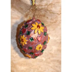 Osterei BLÜTEN & HERZEN Acrylmalerei Collage auf einem Kunststoffei Fensterdeko Hängedeko Wohndeko Handarbeit