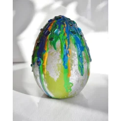 Osterei Dekoei BLAUER VULKAN Acrylmalerei auf einem Keramikei Ostergeschenk Künstler-Ei Sammlerstück Unikat