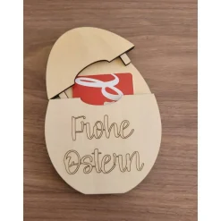 Osterei für Geldschein oder Gutscheinkarte als Verpackung aus Holz.Personalisierbar,für Ostern als Geschenk