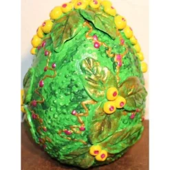 Osterei in Grün FRÜCHTE & BLÄTTER Acrylmalerei auf einem Keramikei Ostergeschenk Künstler-Ei Sammlerstück