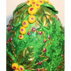 Osterei in Grün FRÜCHTE & BLÄTTER Acrylmalerei auf einem Keramikei Ostergeschenk Künstler-Ei Sammlerstück