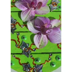 Osterei ORCHIDEENZAUBER Collage Acrylmalerei auf einem Holzei Künstler-Ei Wanddeko Collage Blütenbild Osterdekoration