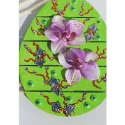 Osterei ORCHIDEENZAUBER Collage Acrylmalerei auf einem Holzei Künstler-Ei Wanddeko Collage Blütenbild Osterdekoration