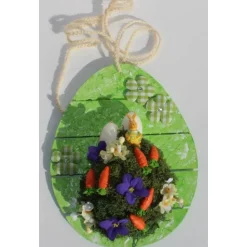 Osterei OSTERGÄRTCHEN  Collage Acrylmalerei auf einem Holzei Künstler-Ei Wanddeko Osterdekoration