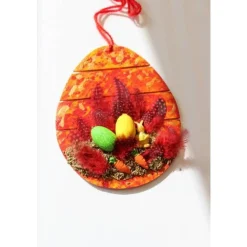 Osterei OSTERGÄRTCHEN (Nr. 2) Collage Acrylmalerei auf einem Holzei Künstler-Ei Wanddeko Osterdekoration