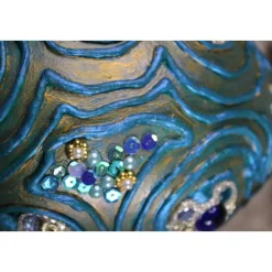 Osterei PETROL mit Acrylfarbe bemalt und mit Wolle und Schmucksteinen verziert Osterdeko Hängedeko großes Osterei